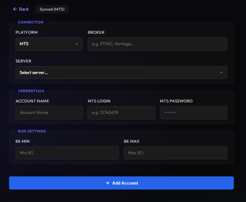Synced Account Setup
